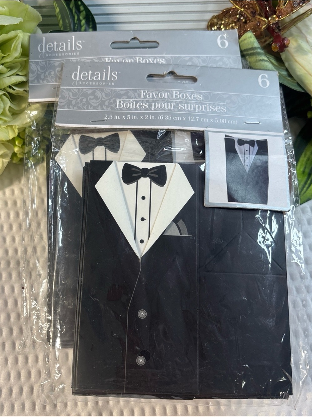 Details Accessories Wedding Favor Boxes Groom Tuxedo Suit Black White Pkg of 12